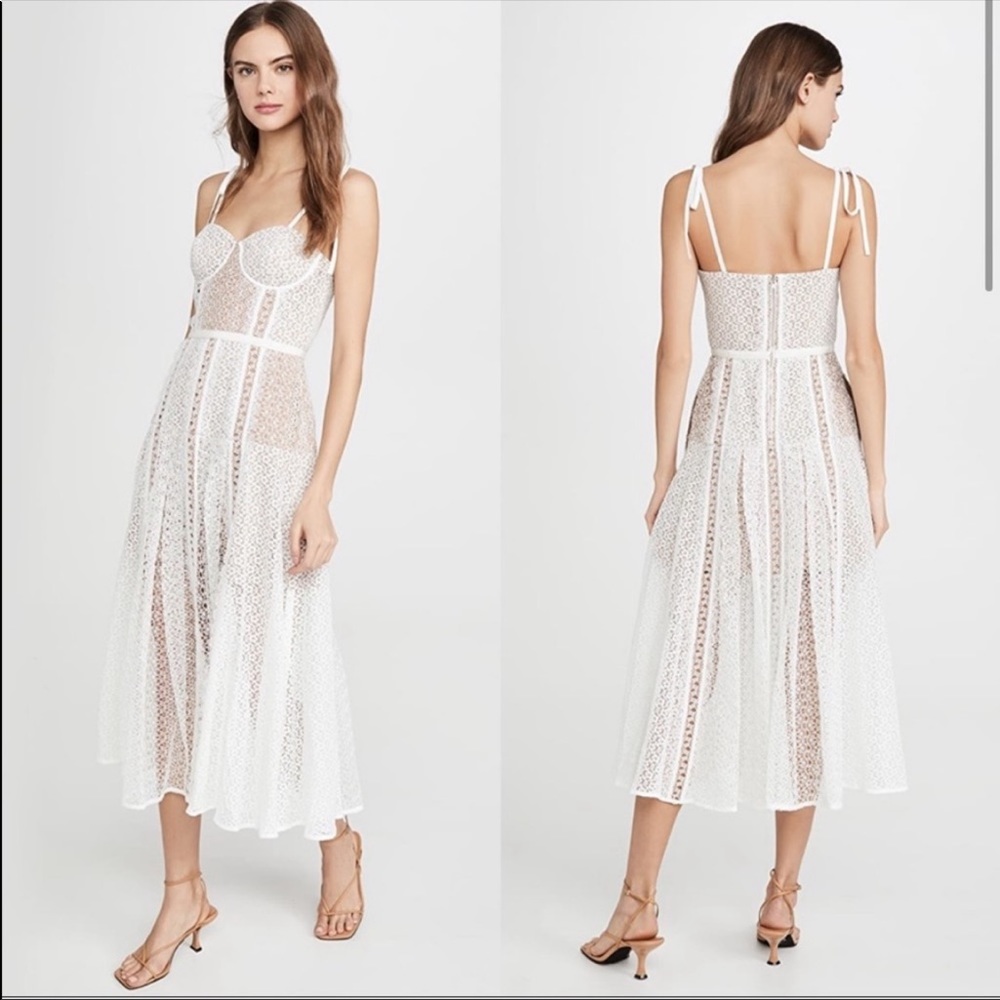 COPY - NEW Self Portrait Lace Panel Midi White Dress Size 6